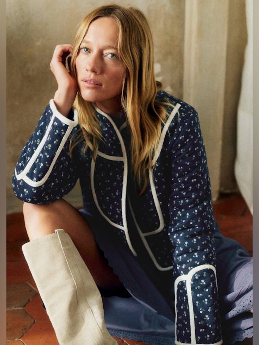 Sezane Esben Jacket Marine With Floral Print - size UK 34/ US 2 NWT